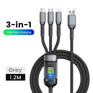 3-in-1 100W 5A Fast Charging USB To Type-C Micro Fast Charger Cable For iPhone